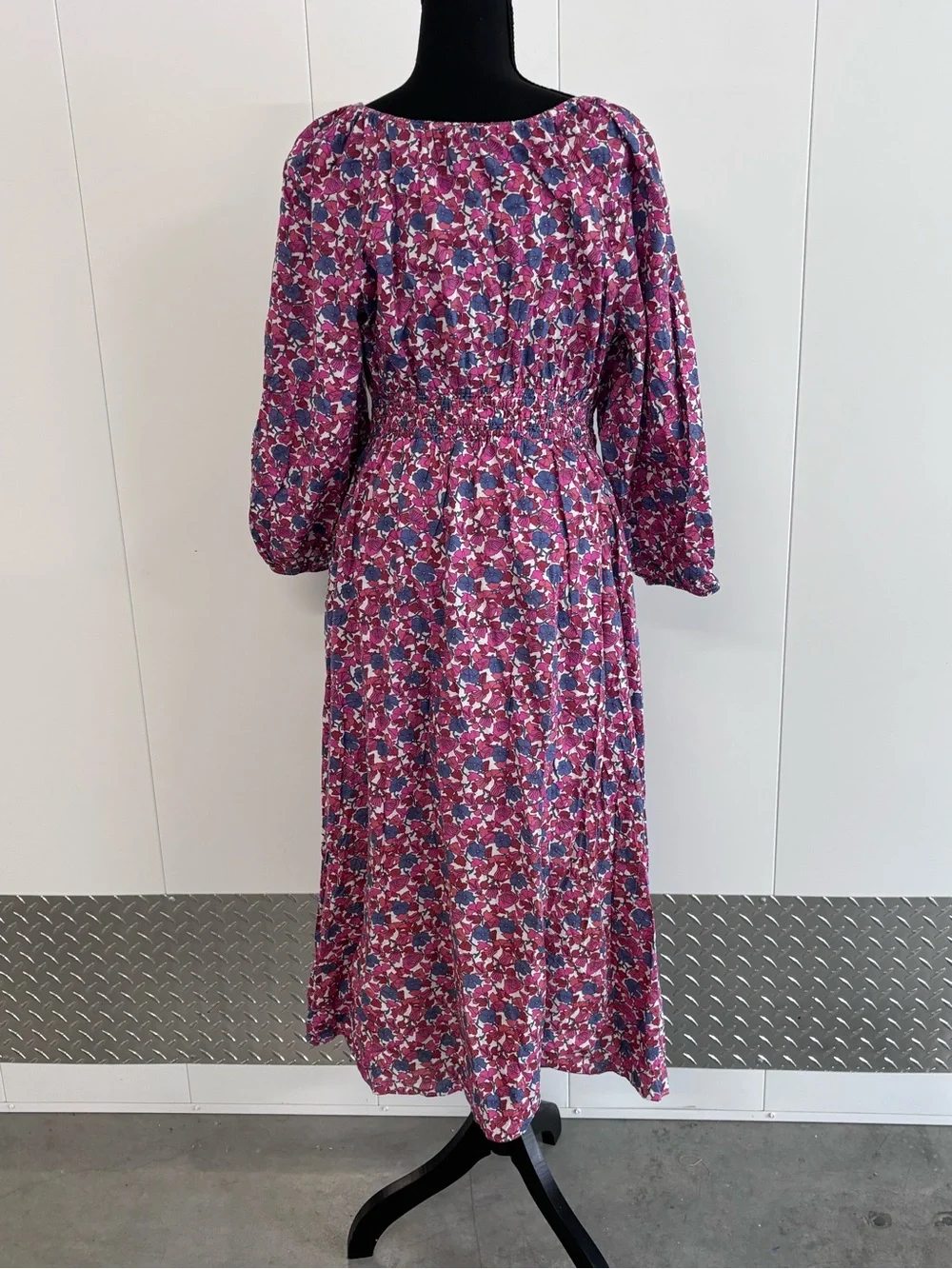 J.Crew Berry Floral Smocked Waist Long Sleeve Midi Dress Size Medium 100% Cotton